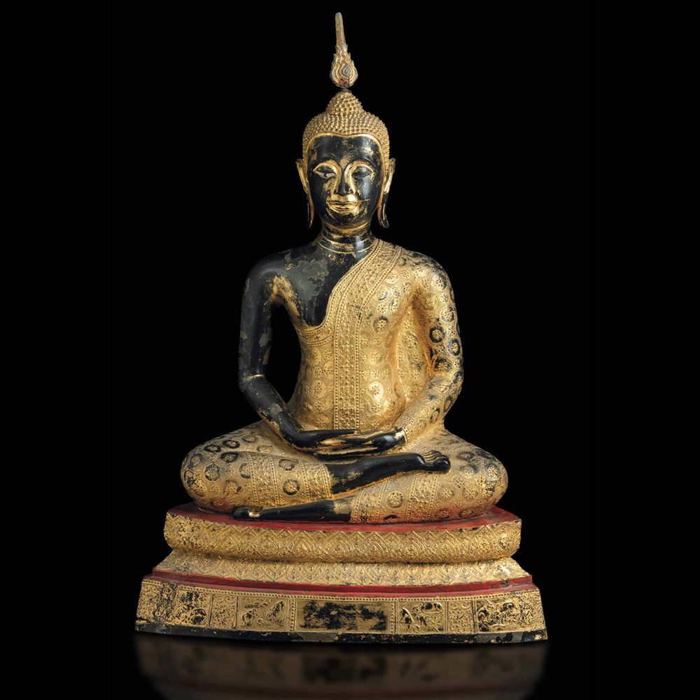buddha amitayus in bronzo dorato, cina, dinastia ming xvi secolo