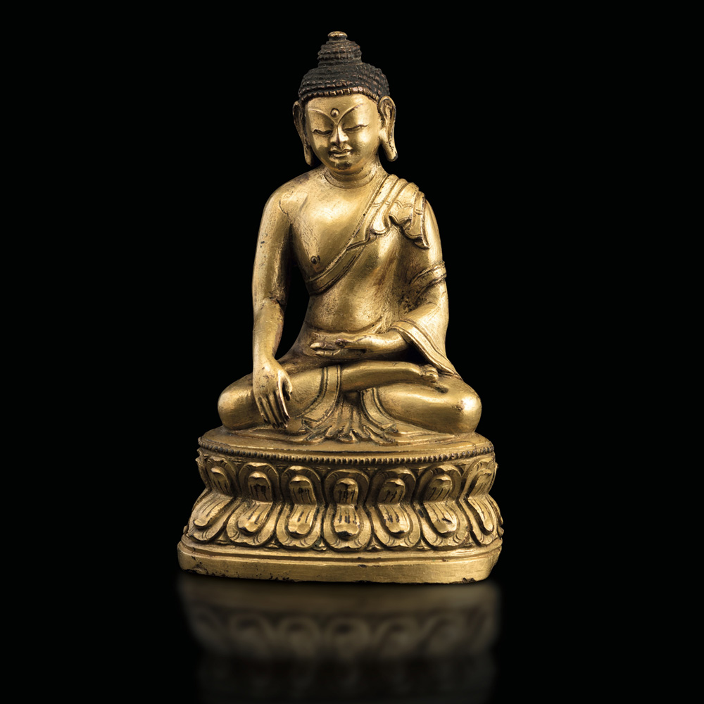 buddha amitayus in bronzo dorato e laccato, thailandia, xix secolo