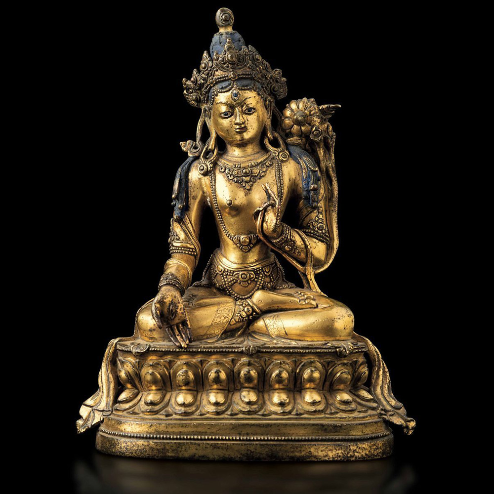 buddha in bronzo dorato, tibet, xvii secolo