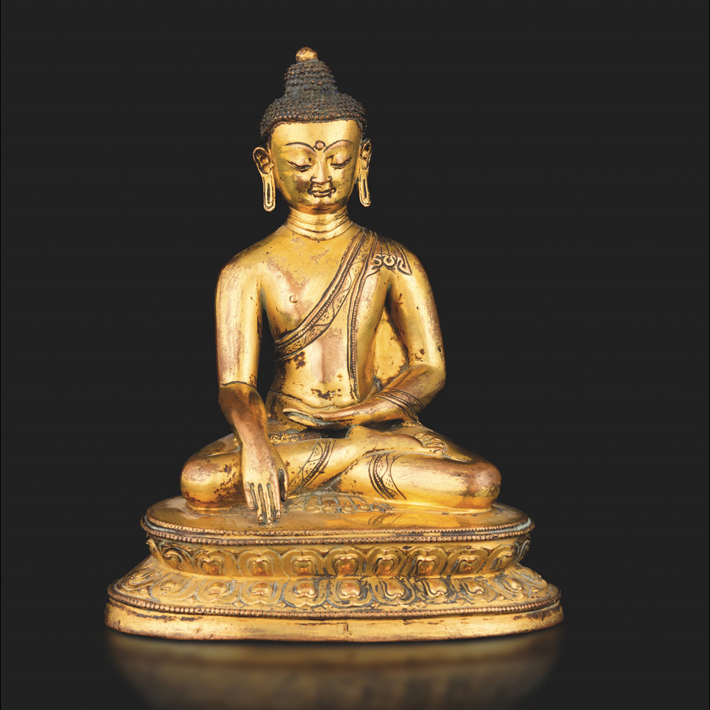 figura di tara con doppio fiore di loto in bronzo, tibet, xiii secolo